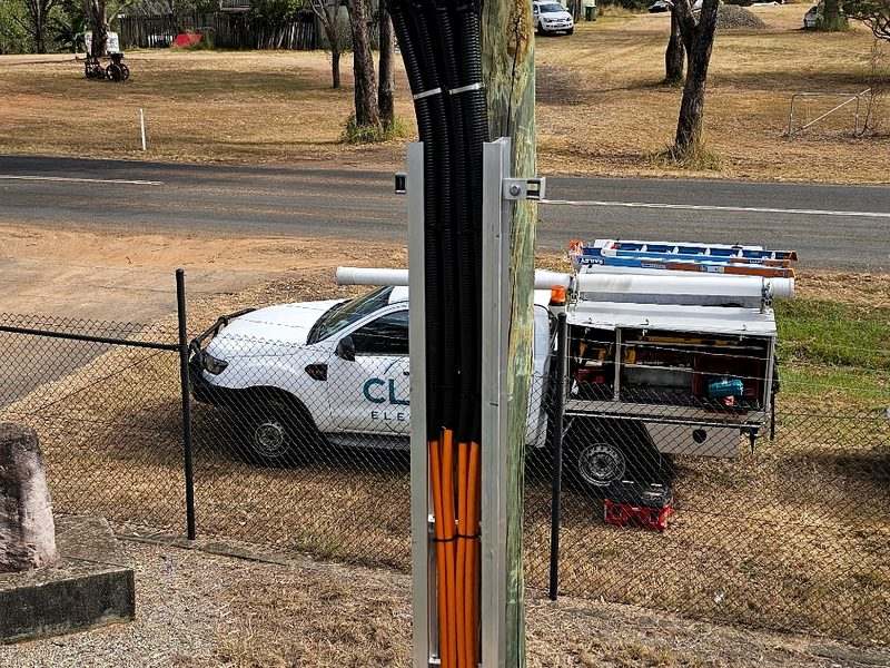 Industrial cable installation — pole-mounted outdoor junction box, Queensland