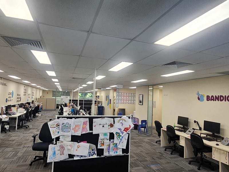 Commercial LED panel lighting installation — open-plan office, Brisbane